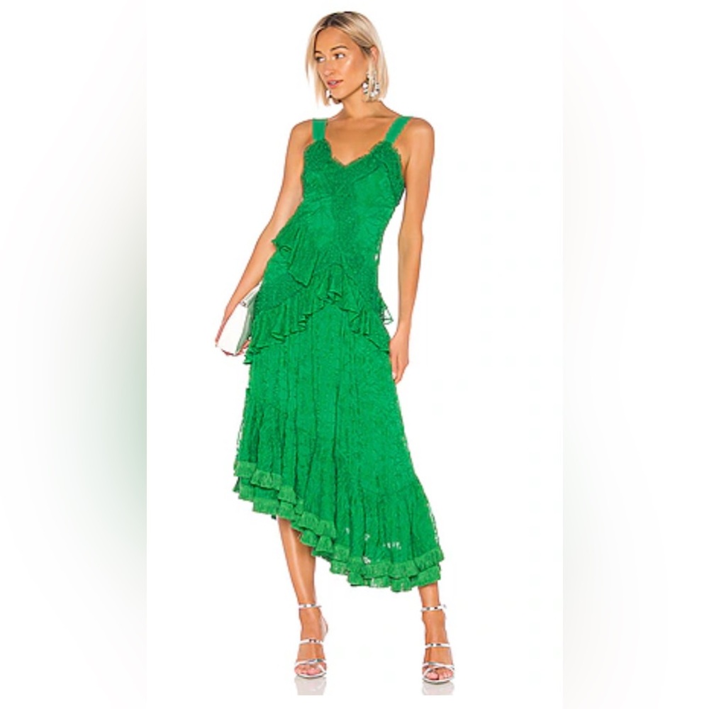 Alexis Asymmetrical Green Ruffle Dress